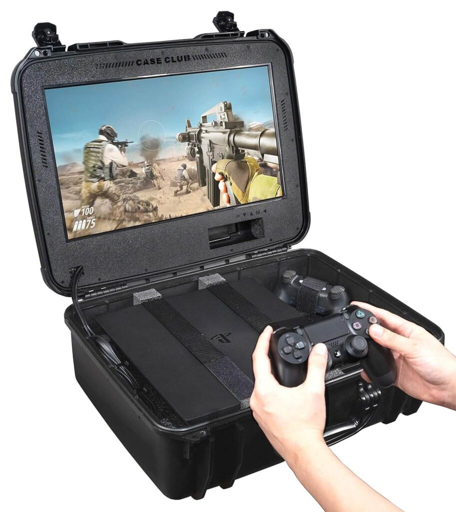 Gaming Station to fit Playstation 4. Portable Gaming Station with Built-in Monitor & Storage for PS4 Controllers & Games